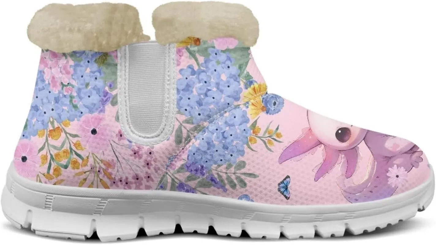 chaqlin Axolotl Snow Boots Winter Ankle Warm Boots Non Slip Sole for Women Wide Casual Outdoor Work Boots Soft Flannel Plush Lightweight Flat Heels Boots