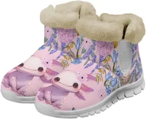 chaqlin Axolotl Snow Boots Winter Ankle Warm Boots Non Slip Sole for Women Wide Casual Outdoor Work Boots Soft Flannel Plush Lightweight Flat Heels Boots