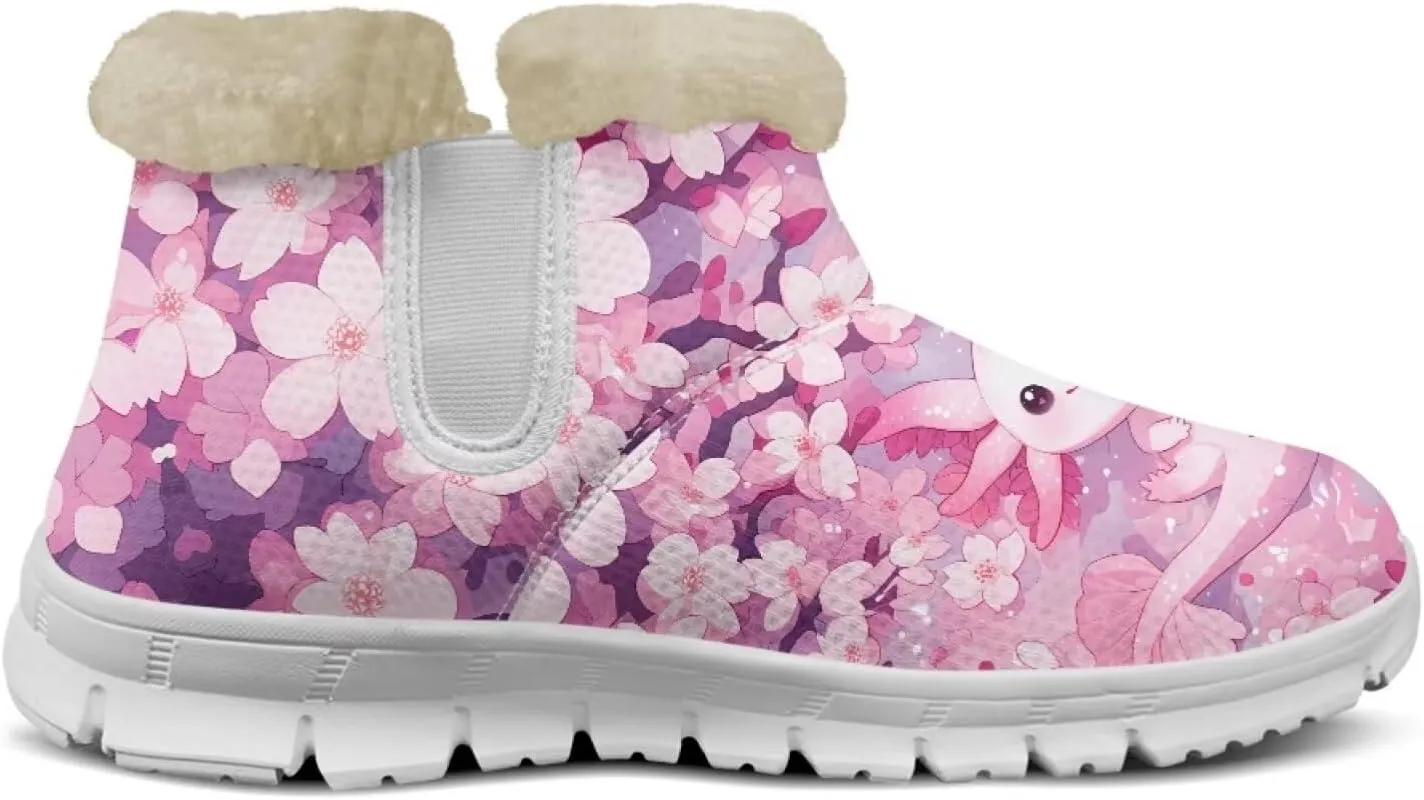 chaqlin Axolotl Snow Boots Winter Ankle Warm Boots Non Slip Sole for Women Wide Casual Outdoor Work Boots Soft Flannel Plush Lightweight Flat Heels Boots