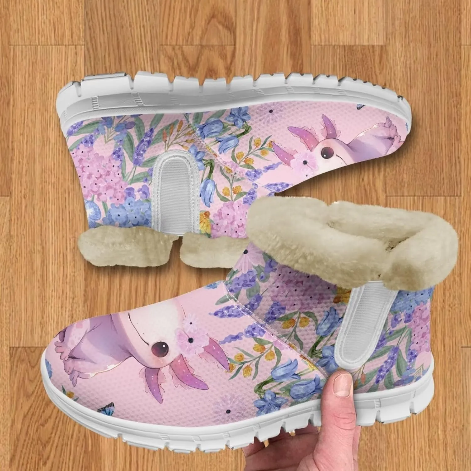 chaqlin Axolotl Snow Boots Winter Ankle Warm Boots Non Slip Sole for Women Wide Casual Outdoor Work Boots Soft Flannel Plush Lightweight Flat Heels Boots