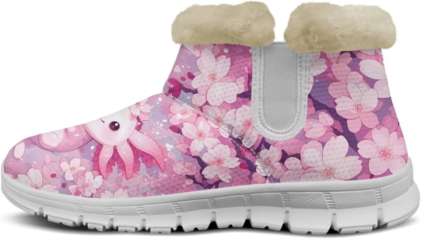 chaqlin Axolotl Snow Boots Winter Ankle Warm Boots Non Slip Sole for Women Wide Casual Outdoor Work Boots Soft Flannel Plush Lightweight Flat Heels Boots
