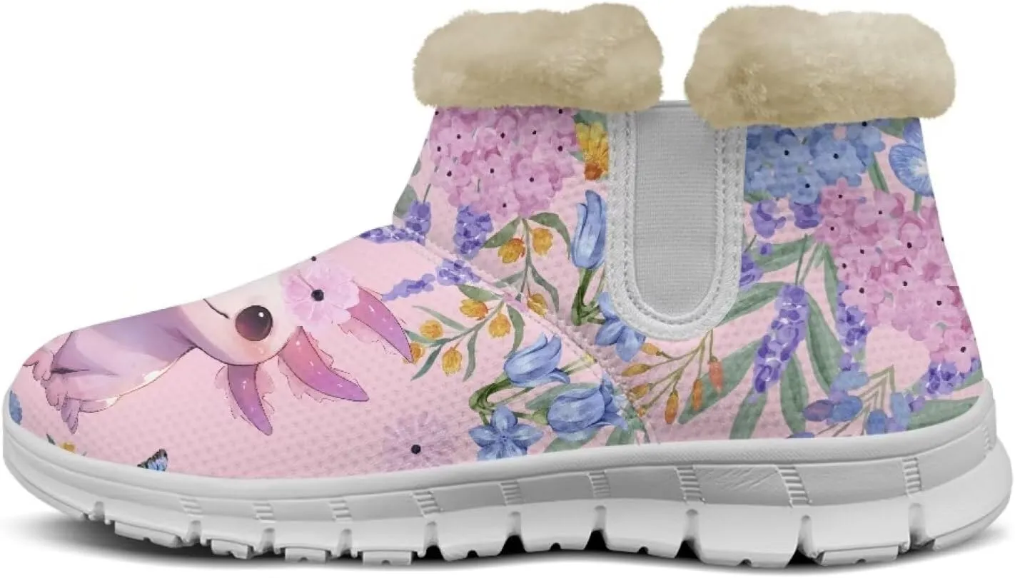 chaqlin Axolotl Snow Boots Winter Ankle Warm Boots Non Slip Sole for Women Wide Casual Outdoor Work Boots Soft Flannel Plush Lightweight Flat Heels Boots