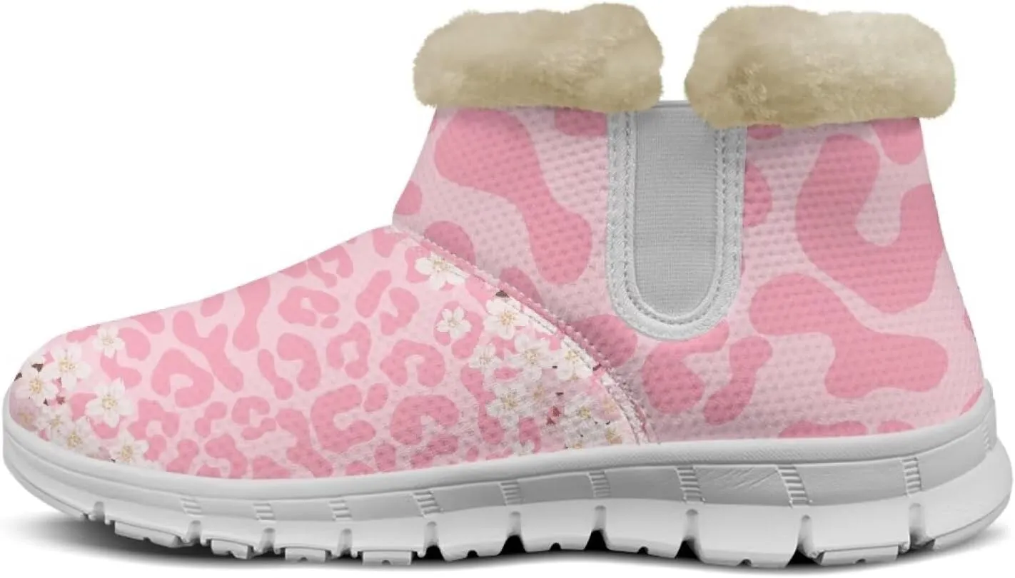 chaqlin Cherry Blossom Snow Boots Winter Ankle Boots for Women Flat Heels Resistant Slip Lightweight Flannel Plush Boots Casual Outdoor Backpacking