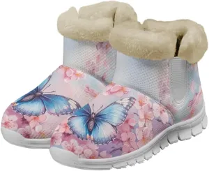 chaqlin Cherry Blossom Snow Boots Winter Ankle Boots for Women Flat Heels Resistant Slip Lightweight Flannel Plush Boots Casual Outdoor Backpacking