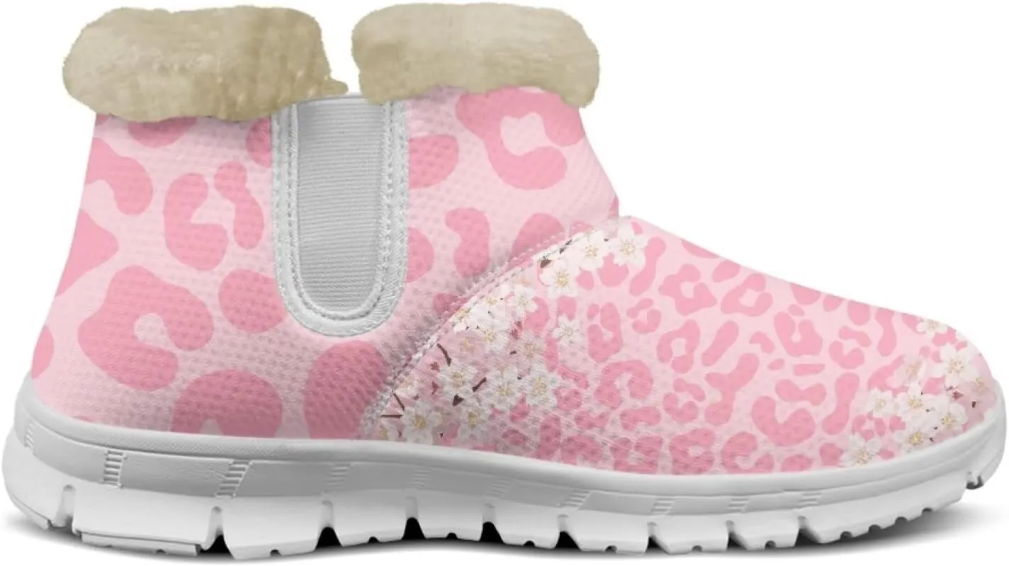 chaqlin Cherry Blossom Snow Boots Winter Ankle Boots for Women Flat Heels Resistant Slip Lightweight Flannel Plush Boots Casual Outdoor Backpacking