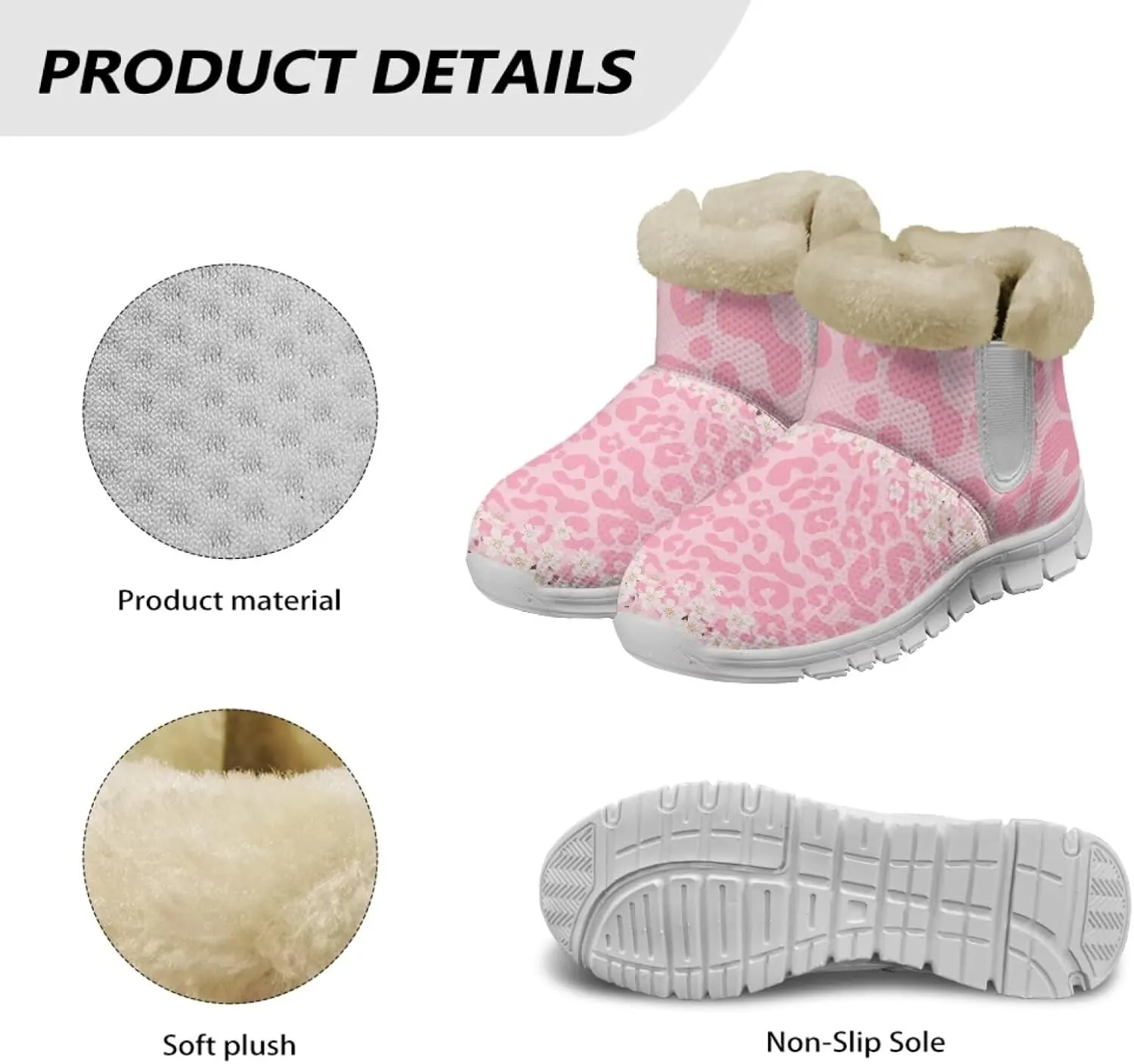 chaqlin Cherry Blossom Snow Boots Winter Ankle Boots for Women Flat Heels Resistant Slip Lightweight Flannel Plush Boots Casual Outdoor Backpacking