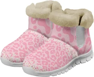 chaqlin Cherry Blossom Snow Boots Winter Ankle Boots for Women Flat Heels Resistant Slip Lightweight Flannel Plush Boots Casual Outdoor Backpacking