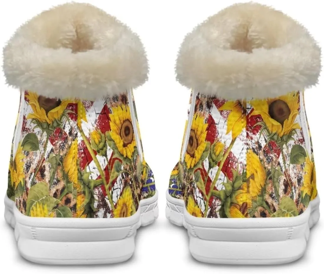 chaqlin Sunflower Snow Boots Cow Winter Ankle Anti Slip Boots Womens Flat Heels Slip Resistant Warm Resistant Cold Weat Outdoor Boots
