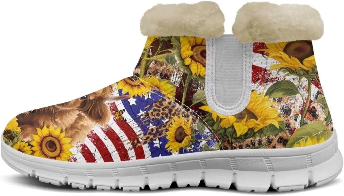 chaqlin Sunflower Snow Boots Cow Winter Ankle Anti Slip Boots Womens Flat Heels Slip Resistant Warm Resistant Cold Weat Outdoor Boots