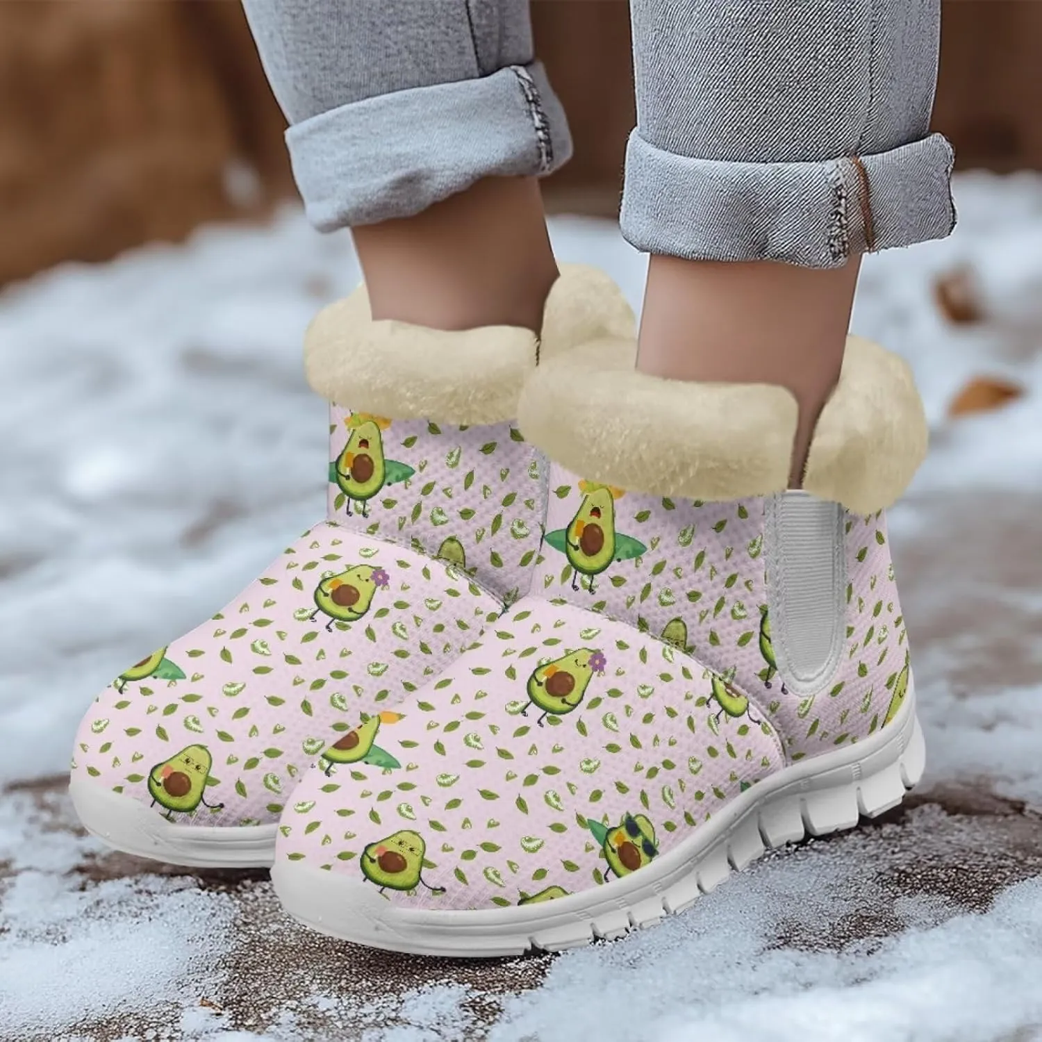 chaqlin Winter Snow Boots Flat Heels for Women Wide Non Slip Casual Outdoor Boots EVA Sole Cozy Lightweight Soft Flannel Plush Ankle Boots