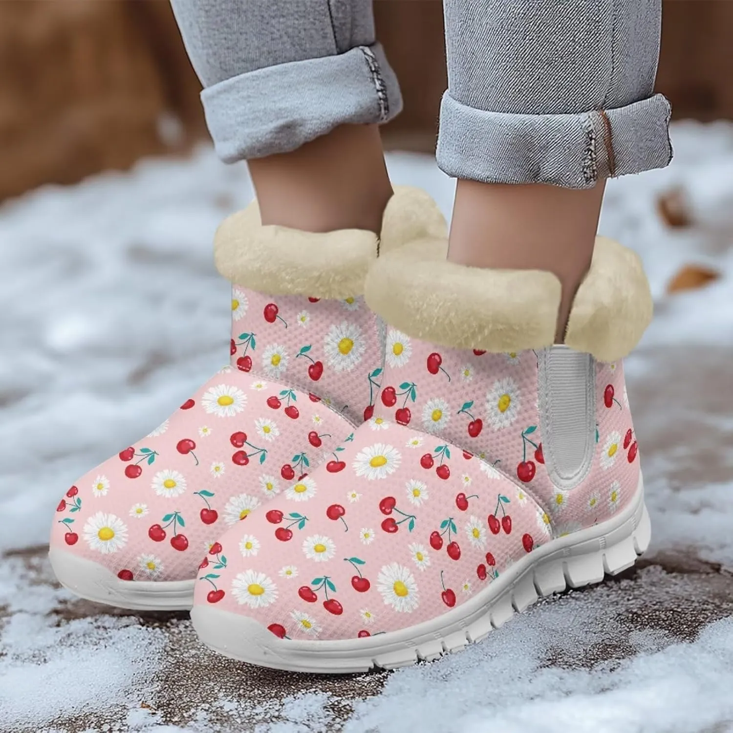 chaqlin Winter Snow Boots Flat Heels for Women Wide Non Slip Casual Outdoor Boots EVA Sole Cozy Lightweight Soft Flannel Plush Ankle Boots