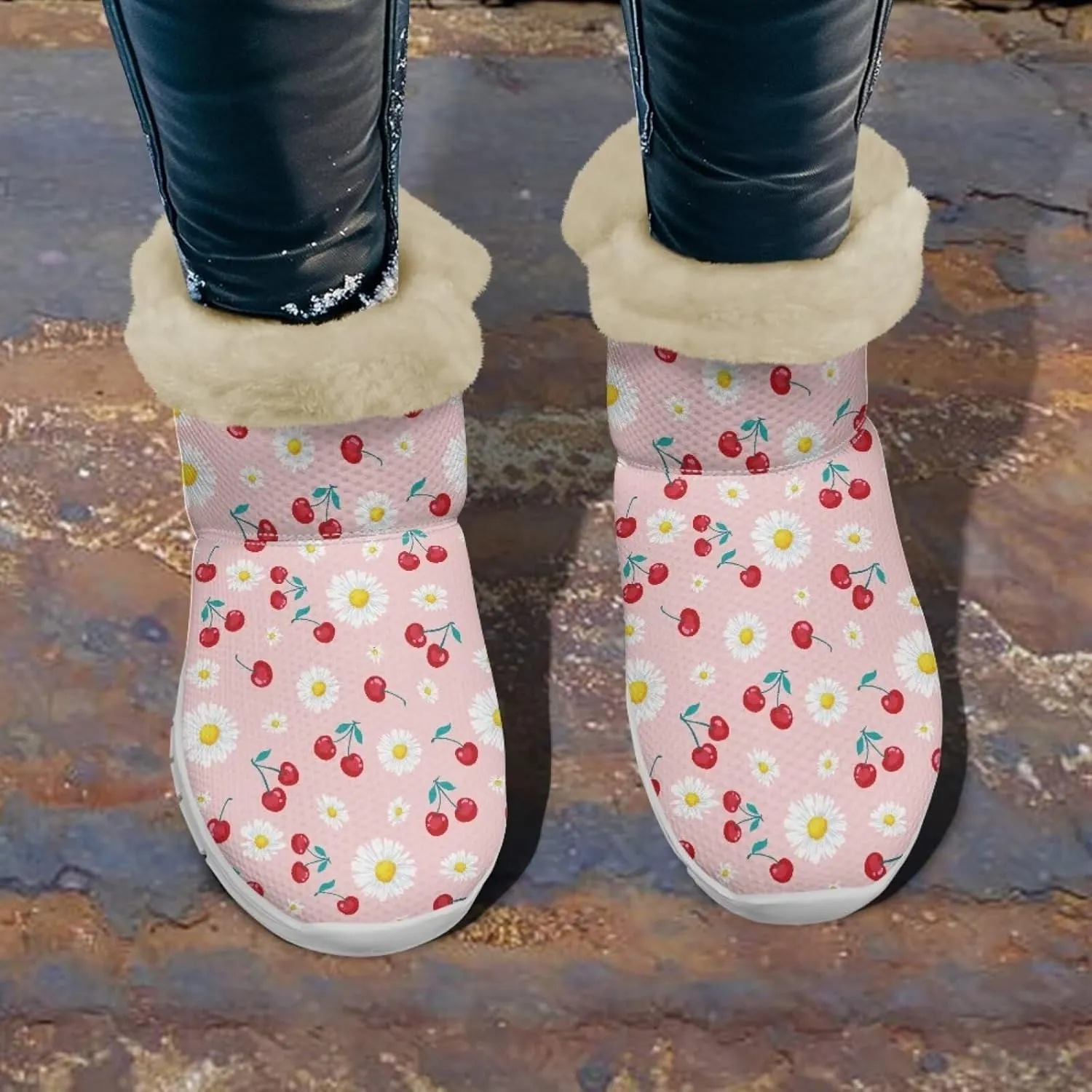 chaqlin Winter Snow Boots Flat Heels for Women Wide Non Slip Casual Outdoor Boots EVA Sole Cozy Lightweight Soft Flannel Plush Ankle Boots