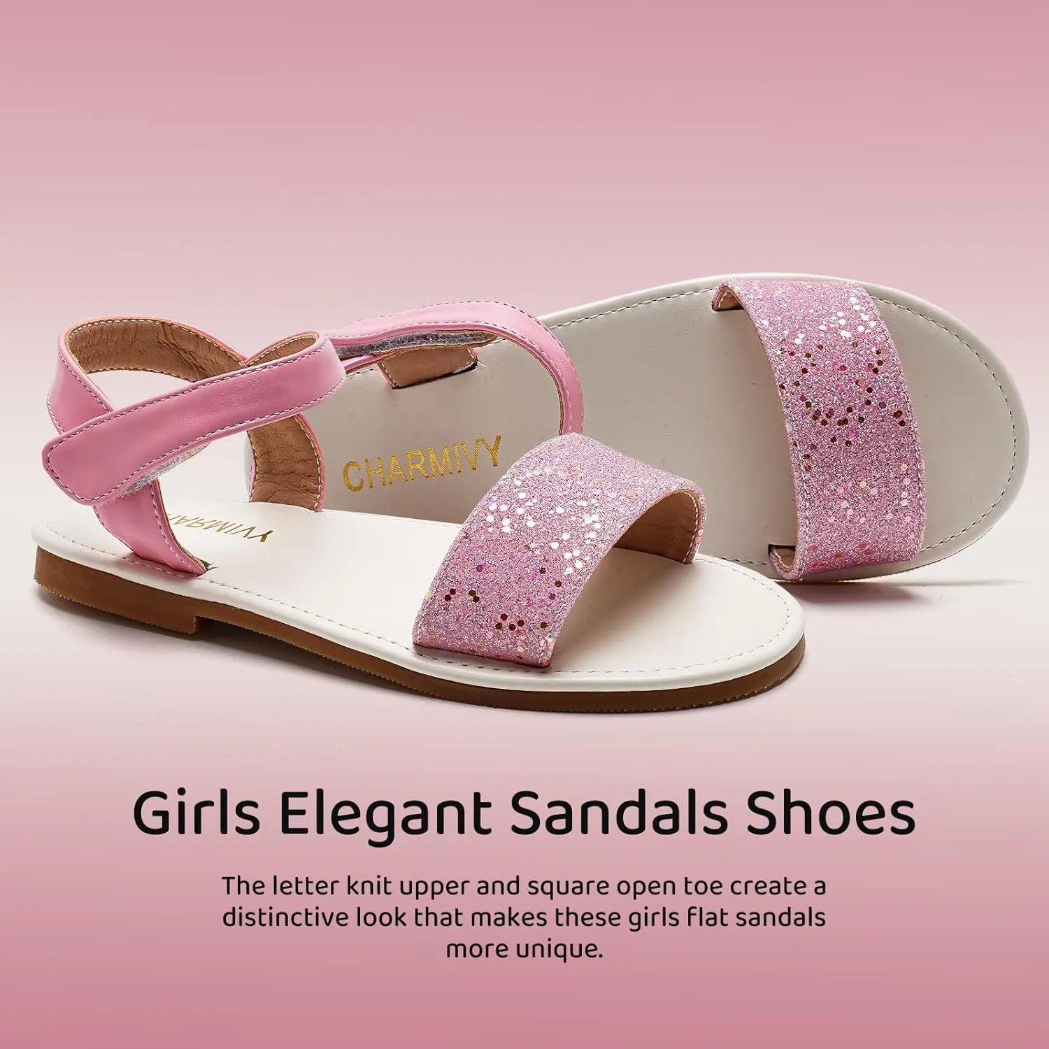 Charmivy Girls Sandals Braided Upper Flat Dress Sandals Round Open Toe Summer Shoes Little Kid/Big Kid