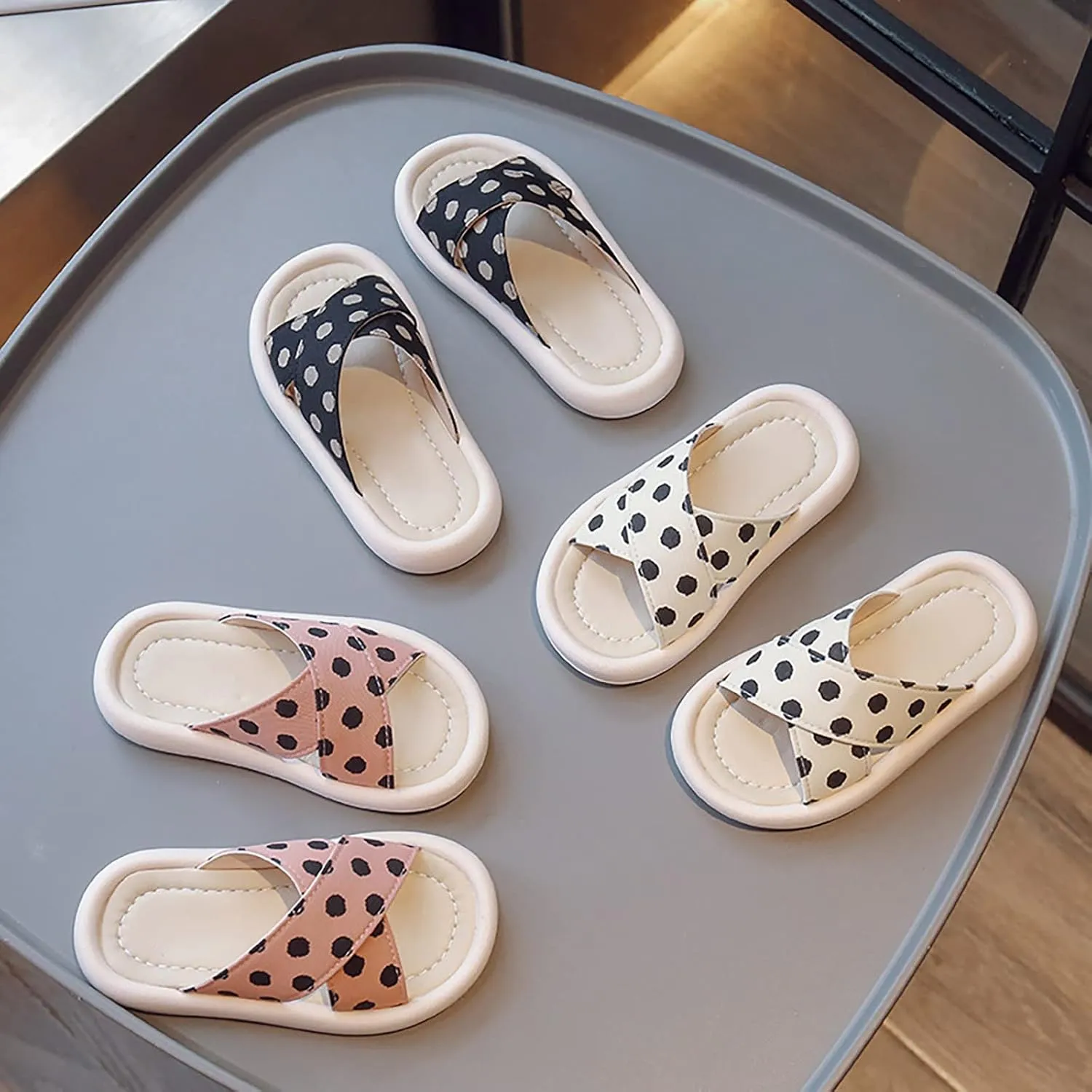Children Girls Sandals Polka Dot Rubber Soft Bottom Casual Shoes Open Toe Outside Wear Slippers for Girls Size 5 (Black, 7 Toddler)