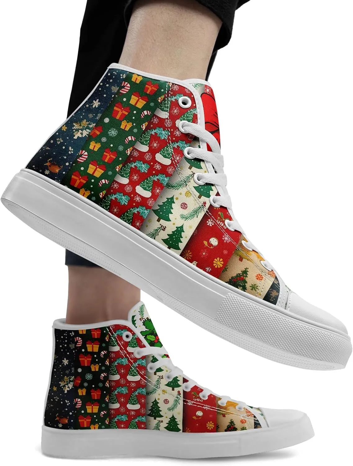 Christmas High-Top Sneakers for Womens Girls,Holiday-Themed Canvas Shoes Comfortable Casul high Tops,Xmas Gift