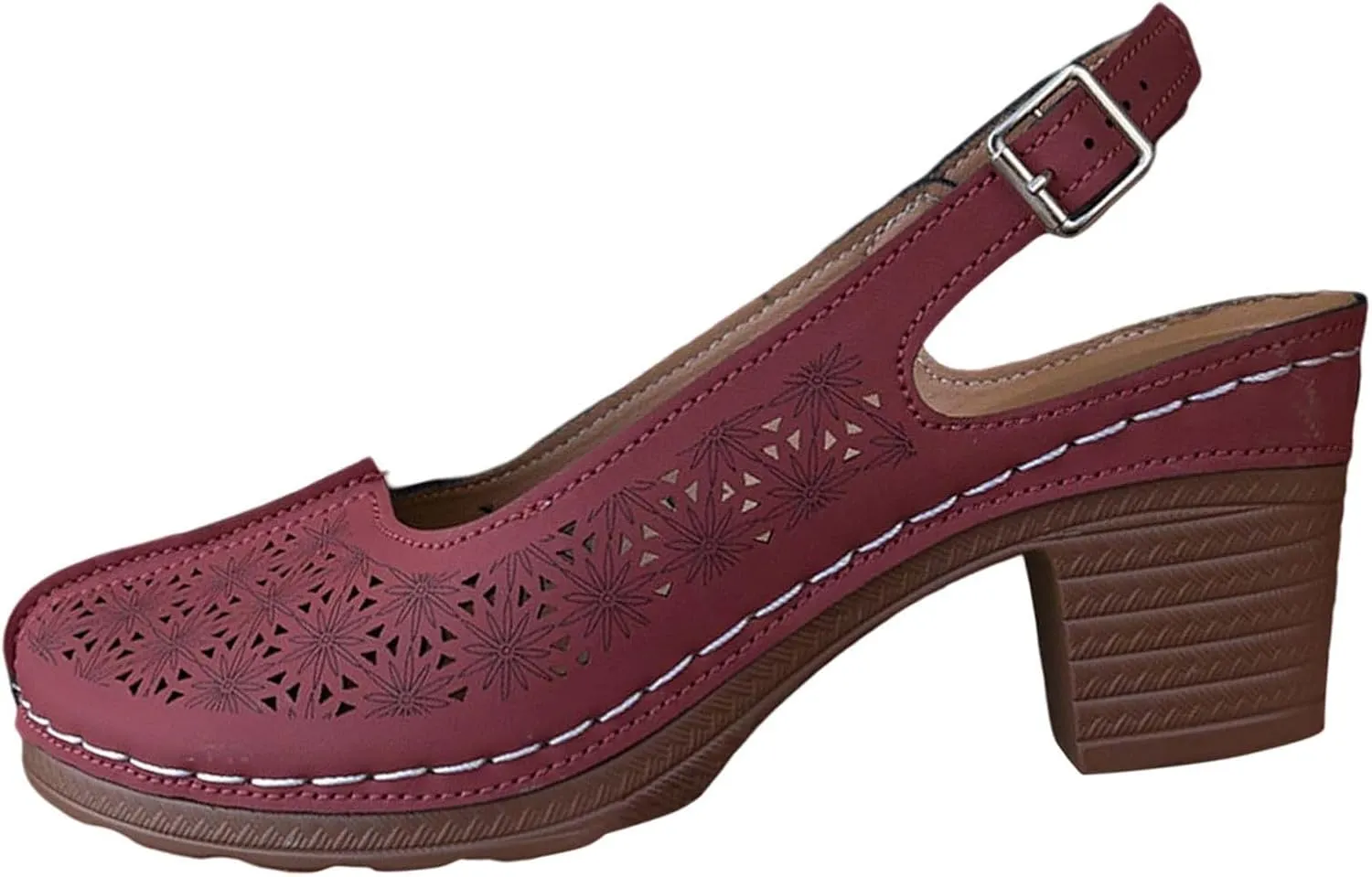 Chunky Heel Sandals for Women Closed Toe Buckle Ankle Strap Heeled Sandals Hollow Out Breathable High Heels, Summer Soft Comfortable Dress Shoes Slip On All Day Comfort