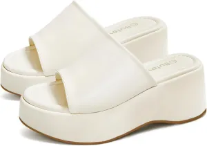 Chunky Platform Sandals for Women 2025 - Open Toe Slip On Summer Sandals, Cream Fashion Women's Wedge Slides Sandals