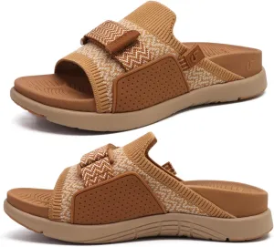 COFACE Women’s Orthotic Sandals Comfortable Plantar Fasciitis Arch Support Sandal Slippers Ladies Fashion Fabric Kint Slides Sandals with Lightweight Athletic Soft Cushion Footbed (US Size 5-11)