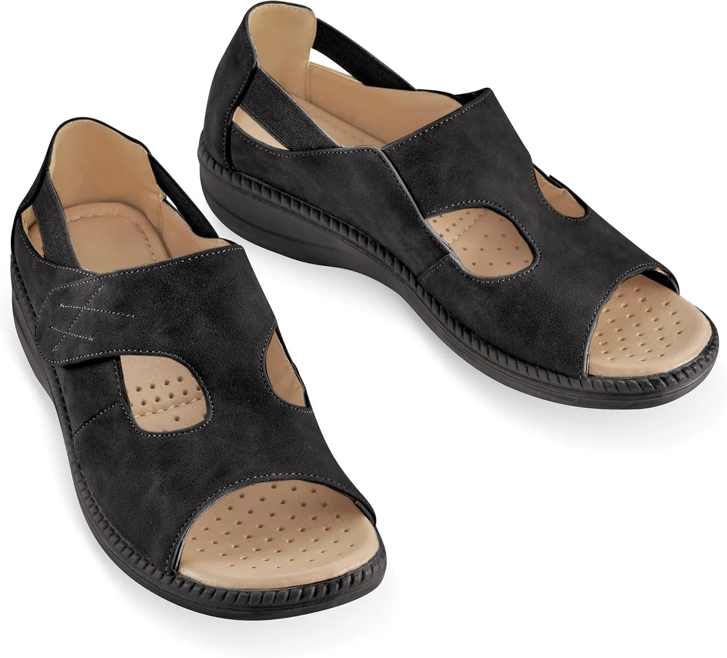 Collections Etc Adjustable Touch Closure Comfort Walking Sandals
