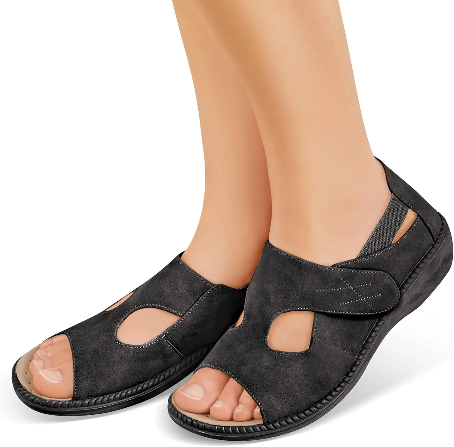 Collections Etc Adjustable Touch Closure Comfort Walking Sandals