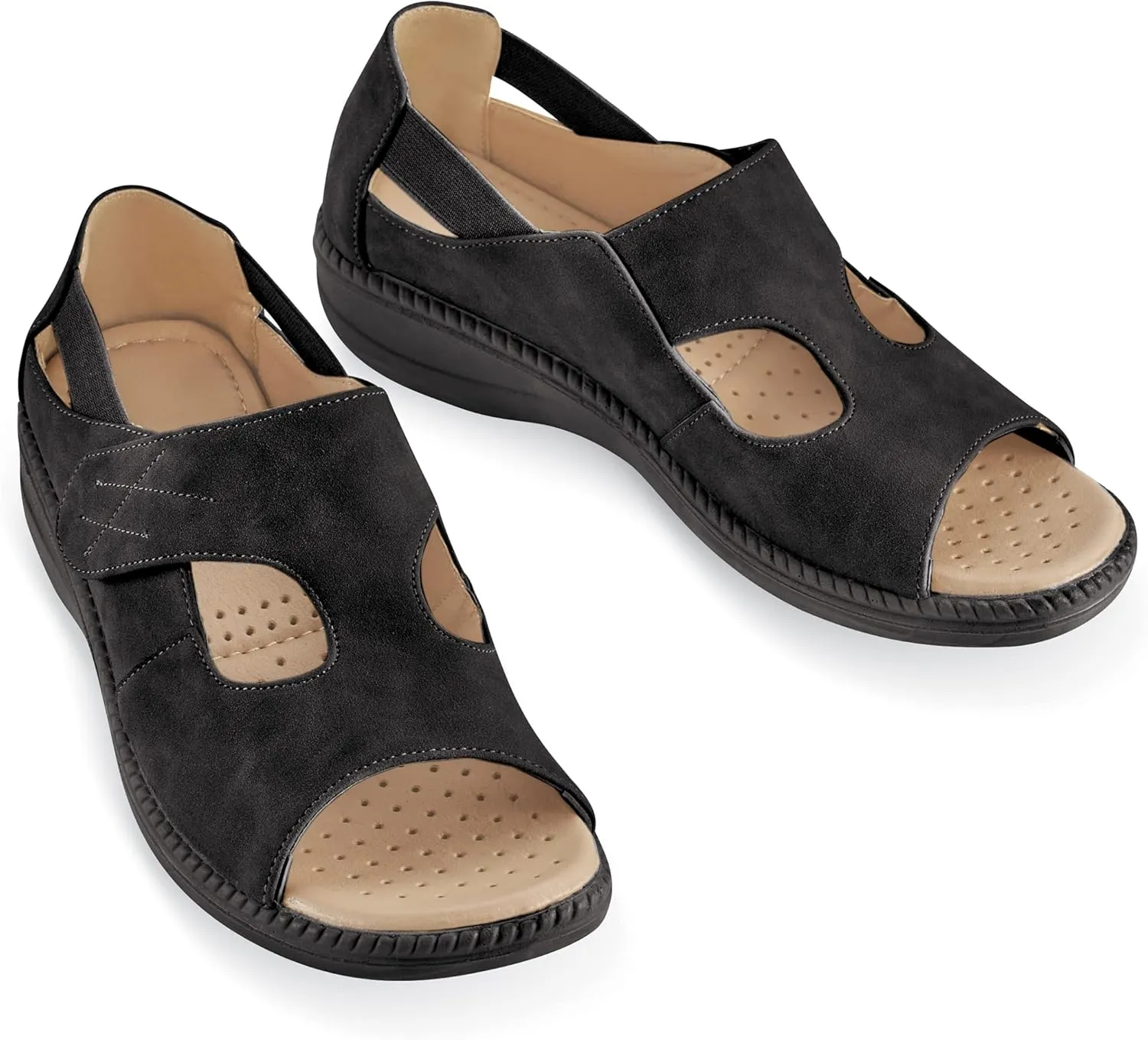 Collections Etc Adjustable Touch Closure Comfort Walking Sandals