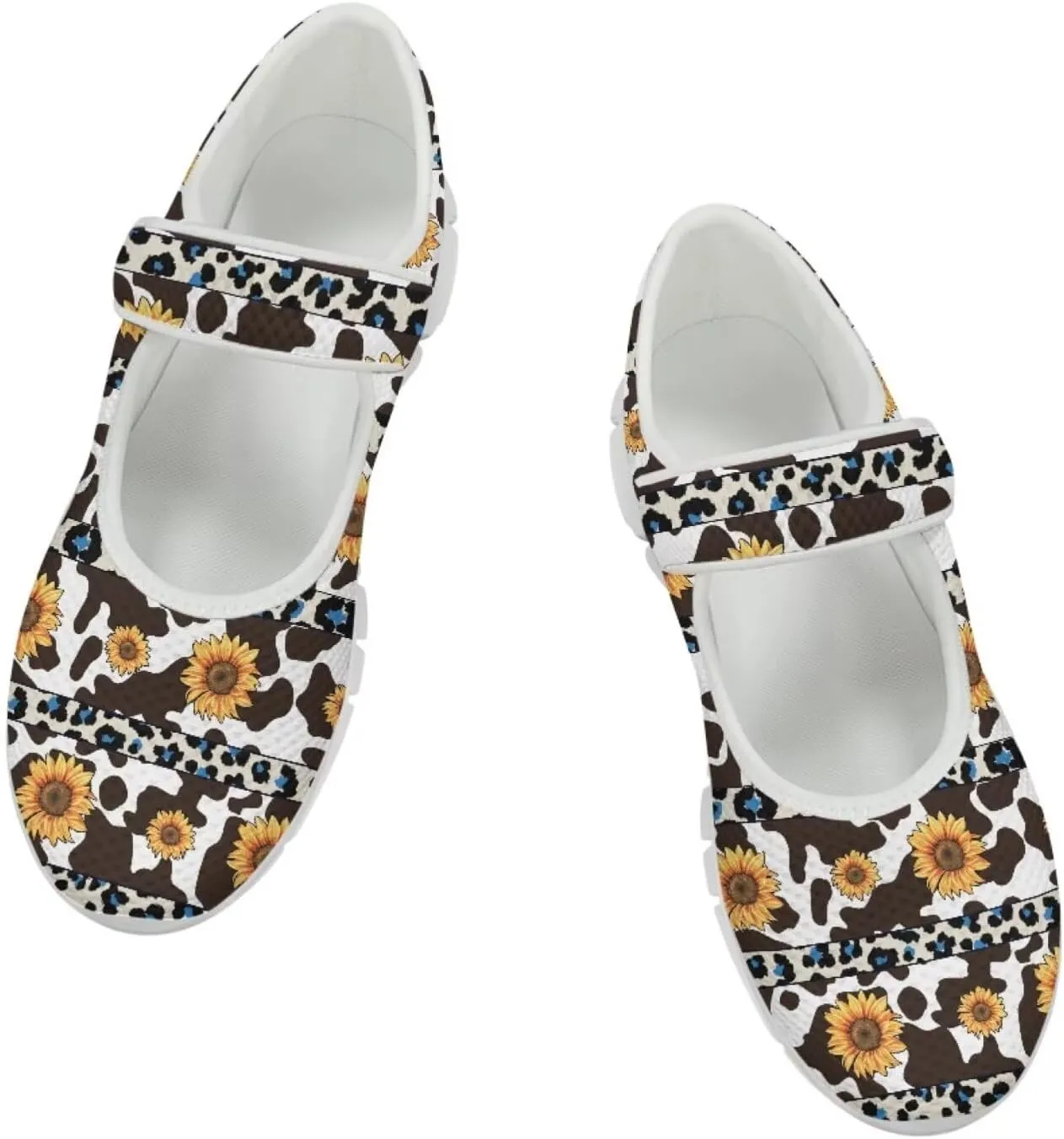 Coloranimal Mary Jane Flats Shoes for Women Casual Mary Jane Shoes Slip On Shoes Buckle Strap Round Toe Women's Flats Uniform Shoes Outdoor