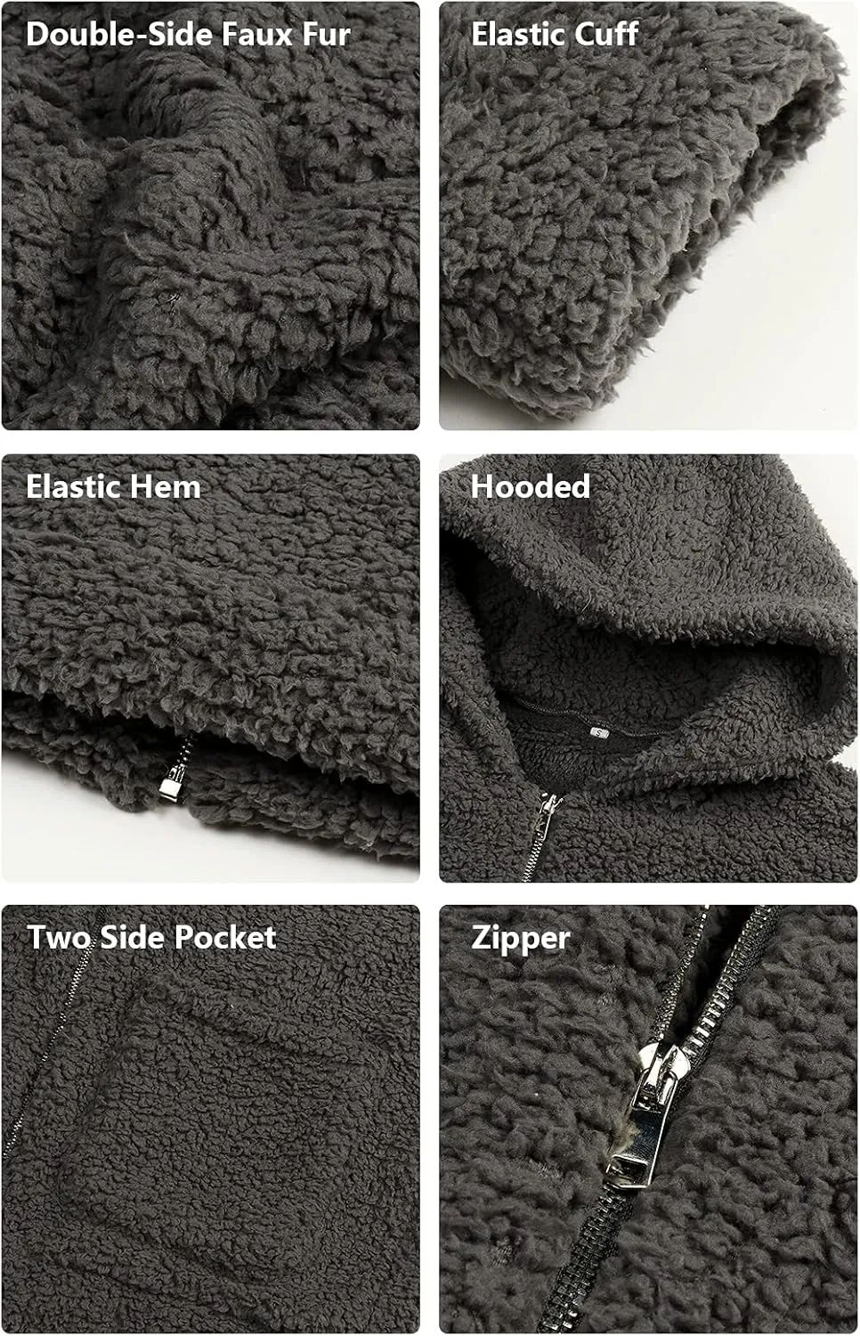 Comeon Womens Casual Coat Lapel Fleece Fuzzy Faux Shearling Zipper Hooded Warm Winter Oversized Jackets