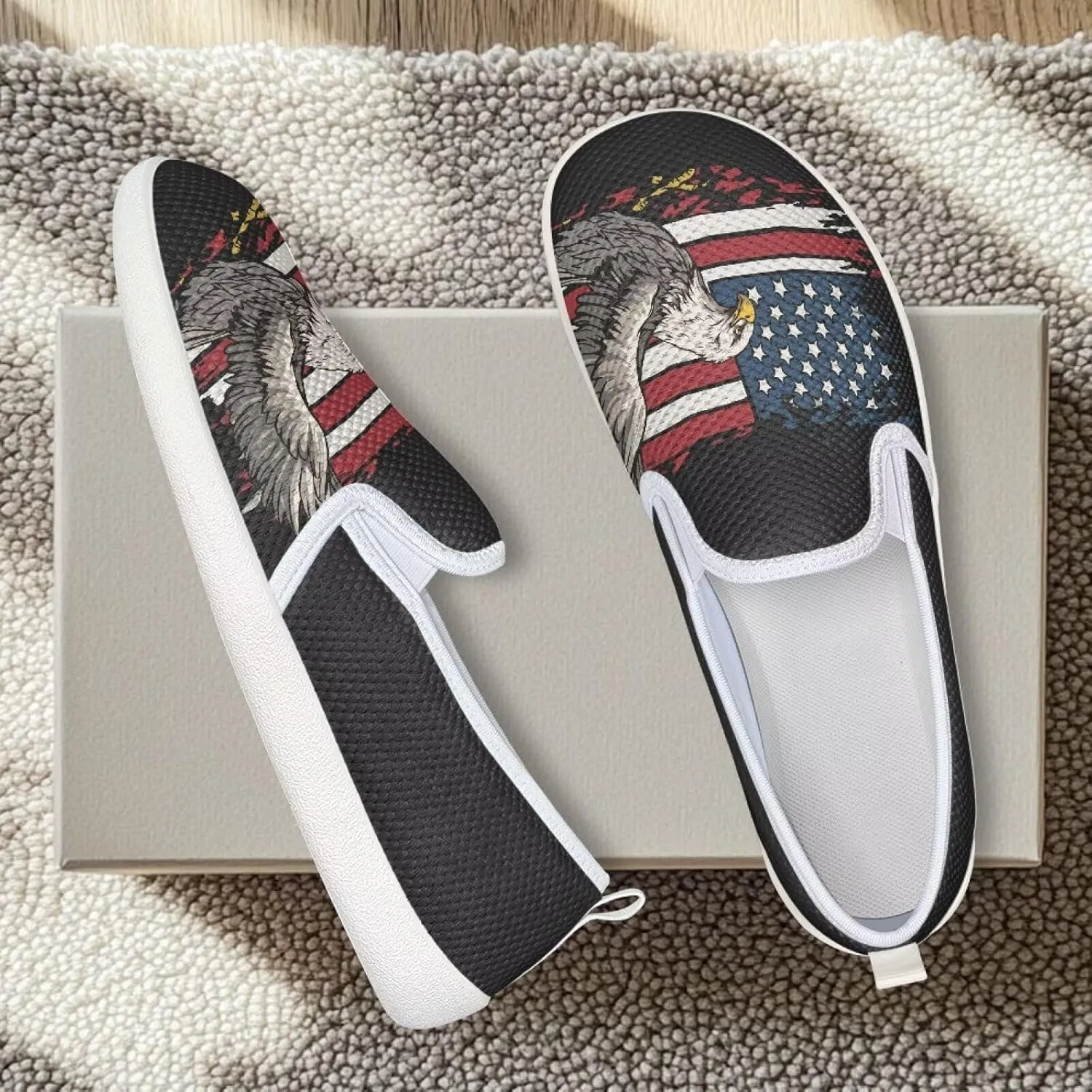 Comfy Womens Flats Shoes Flag Print Casual Shoes for Women Slip On Shoes
