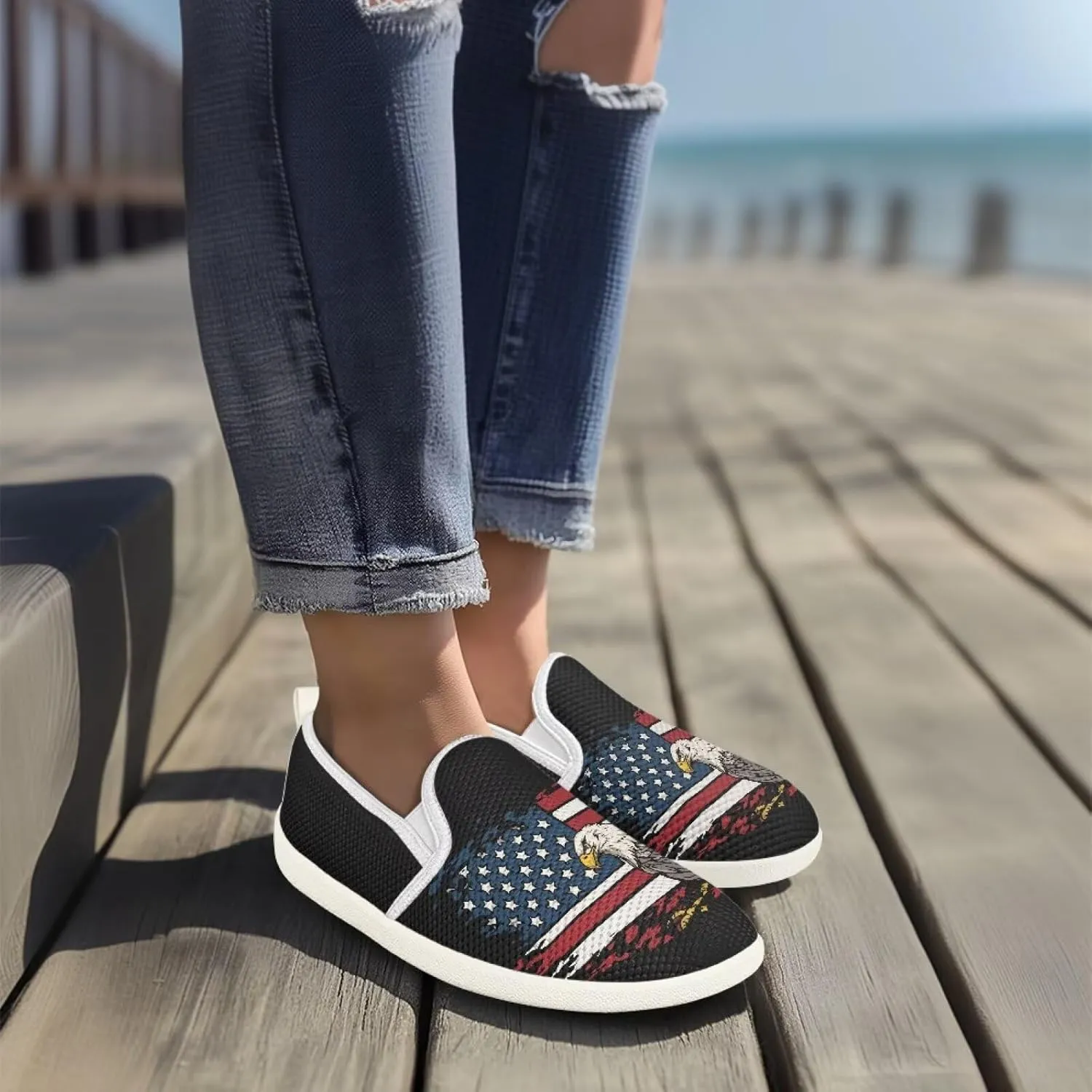 Comfy Womens Flats Shoes Flag Print Casual Shoes for Women Slip On Shoes