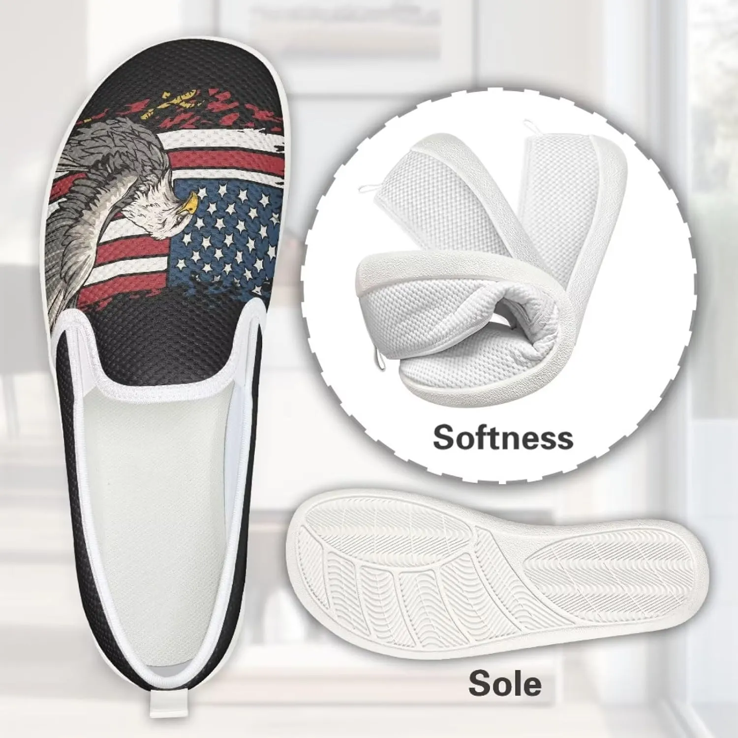 Comfy Womens Flats Shoes Flag Print Casual Shoes for Women Slip On Shoes