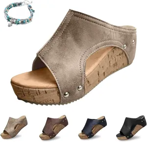 Cork Wedges & Platform Slides, Womens Comfy Wedge Orthopedic Sandals Summer Platform Cork Wedges