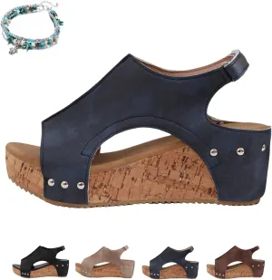 Cork Wedges & Platform Slides, Womens Comfy Wedge Orthopedic Sandals Summer Platform Cork Wedges