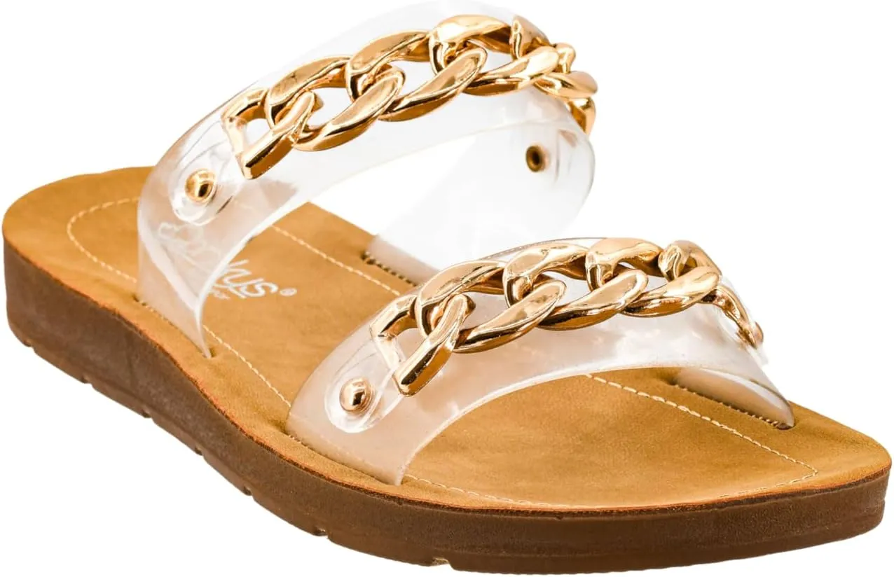 Corkys Footwear Seeing Double Sandals - Where Comfort Meets Chic with Lightweight Feel, Two Straps With a Chunky Chain Detail, And Comfortable Insoles