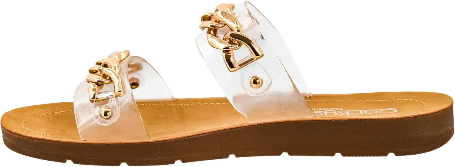 Corkys Footwear Seeing Double Sandals - Where Comfort Meets Chic with Lightweight Feel, Two Straps With a Chunky Chain Detail, And Comfortable Insoles