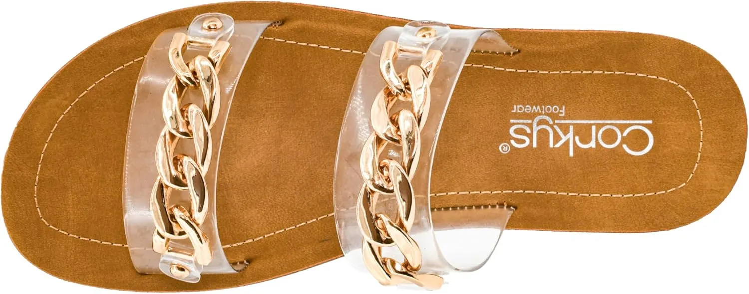 Corkys Footwear Seeing Double Sandals - Where Comfort Meets Chic with Lightweight Feel, Two Straps With a Chunky Chain Detail, And Comfortable Insoles