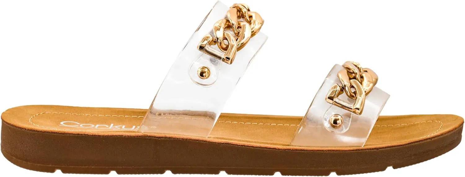 Corkys Footwear Seeing Double Sandals - Where Comfort Meets Chic with Lightweight Feel, Two Straps With a Chunky Chain Detail, And Comfortable Insoles