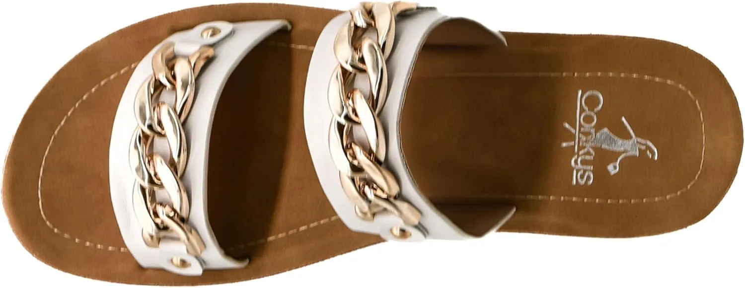 Corkys Footwear Seeing Double Sandals - Where Comfort Meets Chic with Lightweight Feel, Two Straps With a Chunky Chain Detail, And Comfortable Insoles