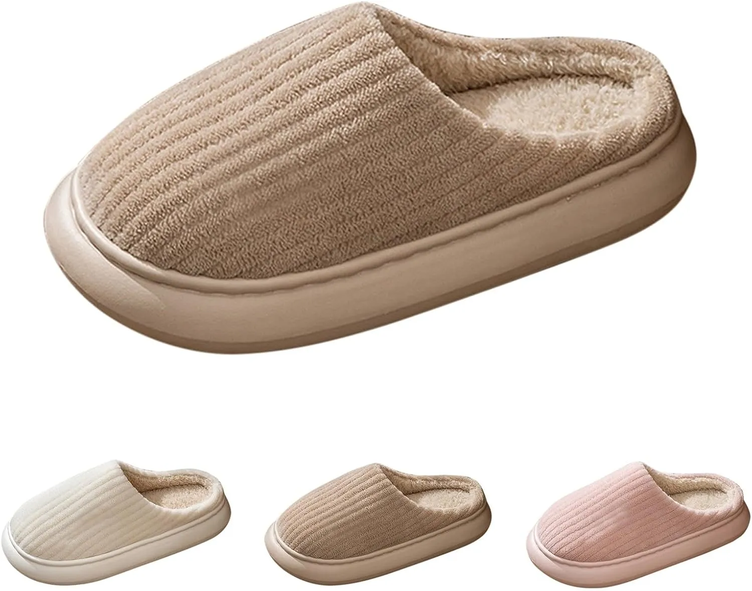 Cotton Slippers For Women Indoor Casual Striped Slip On Slipper Women Plush Lined Sort Sole Flat House Slipper