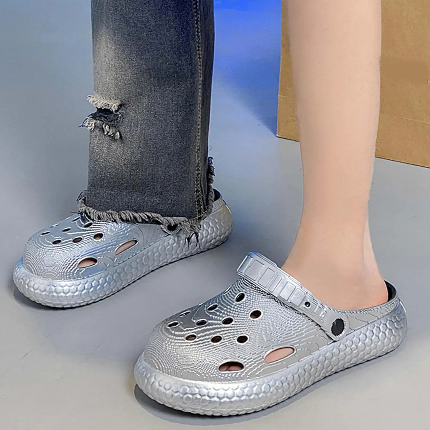 Couple Fashion Comfortable Slippers,Platform Clogs Bathroom Garden Non-slip Hole Breathable Lightweight Sandals Unisex Beach