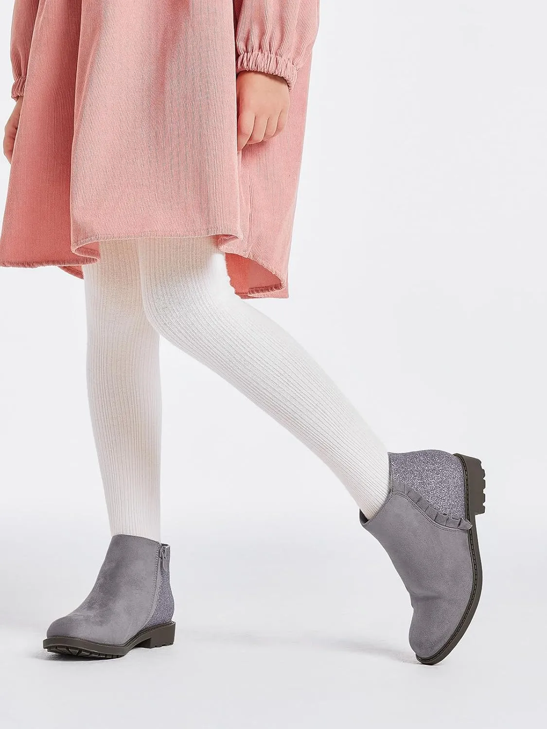 Coutgo Girls Glitter Ankle Boots Kids Ruffle Dress Booties Fashion Chunky Side Zip Casual Shoes