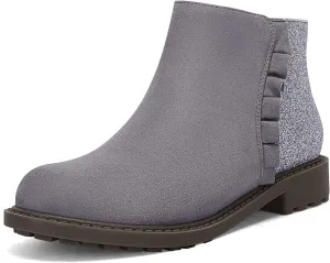 Coutgo Girls Glitter Ankle Boots Kids Ruffle Dress Booties Fashion Chunky Side Zip Casual Shoes