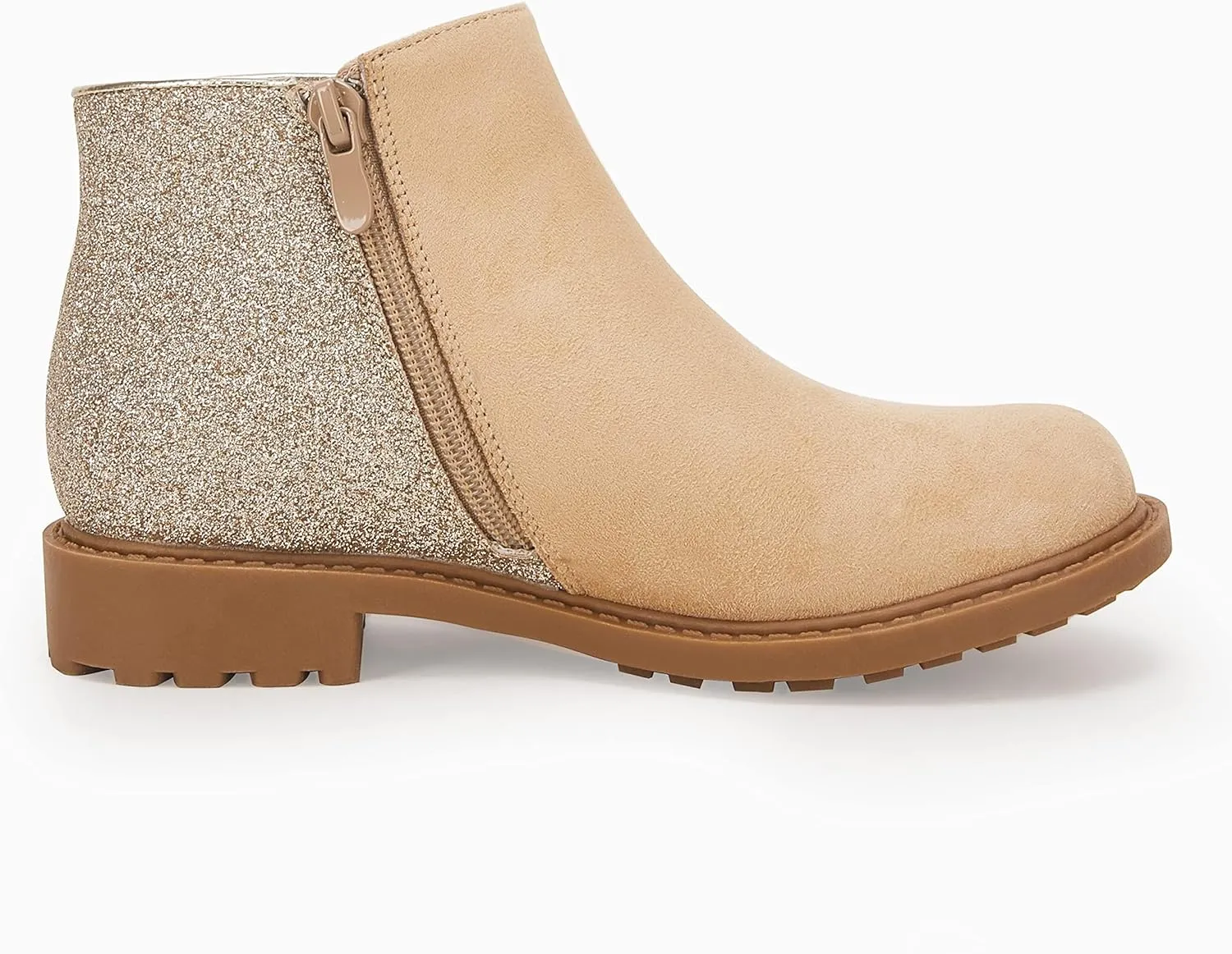 Coutgo Girls Glitter Ankle Boots Kids Ruffle Dress Booties Fashion Chunky Side Zip Casual Shoes