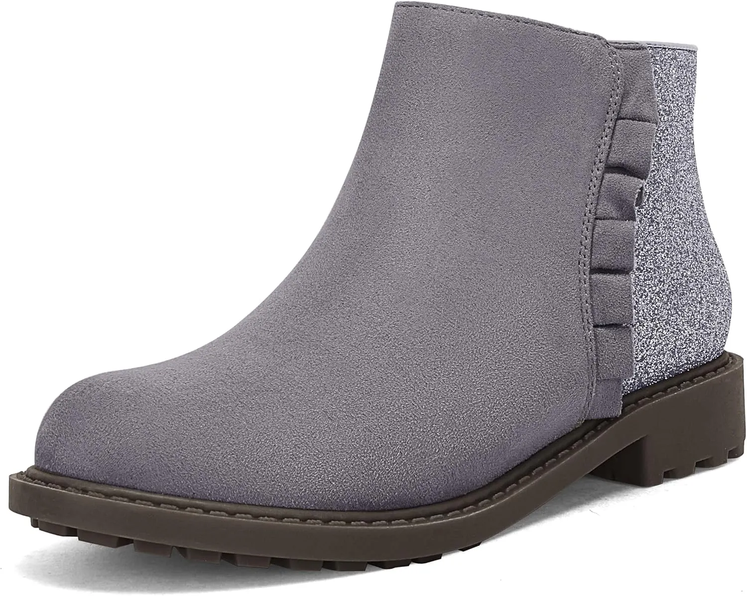 Coutgo Girls Glitter Ankle Boots Kids Ruffle Dress Booties Fashion Chunky Side Zip Casual Shoes