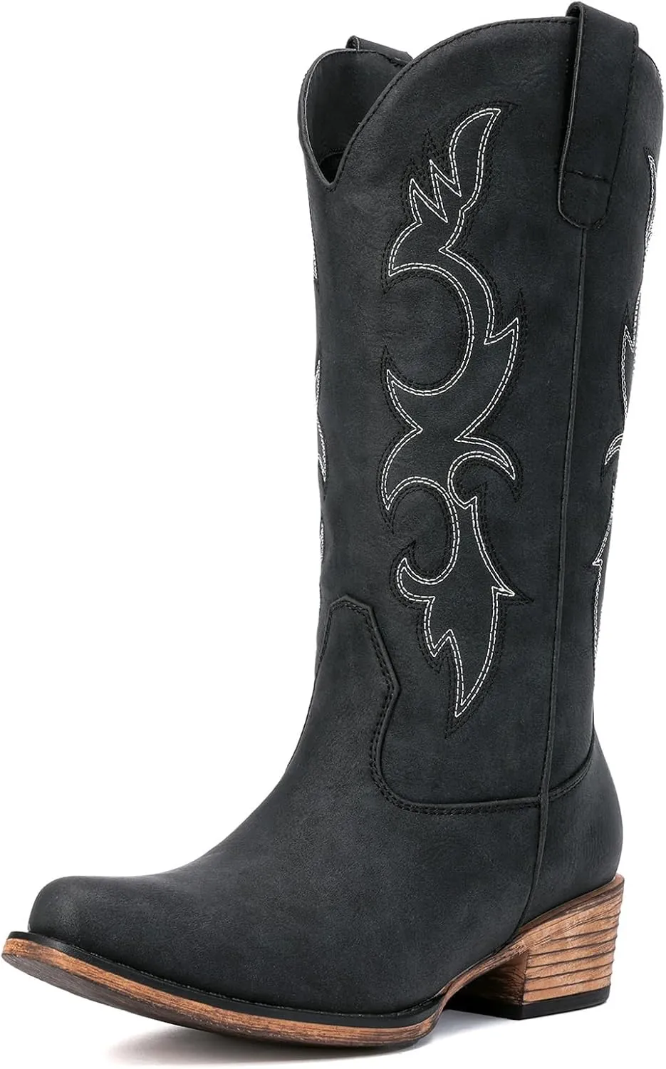 Cowboy Boots for Women - Embroidered Cowgirl Boots Western Mid Calf Fashion Chunky Heel Pointed Toe Country Boot