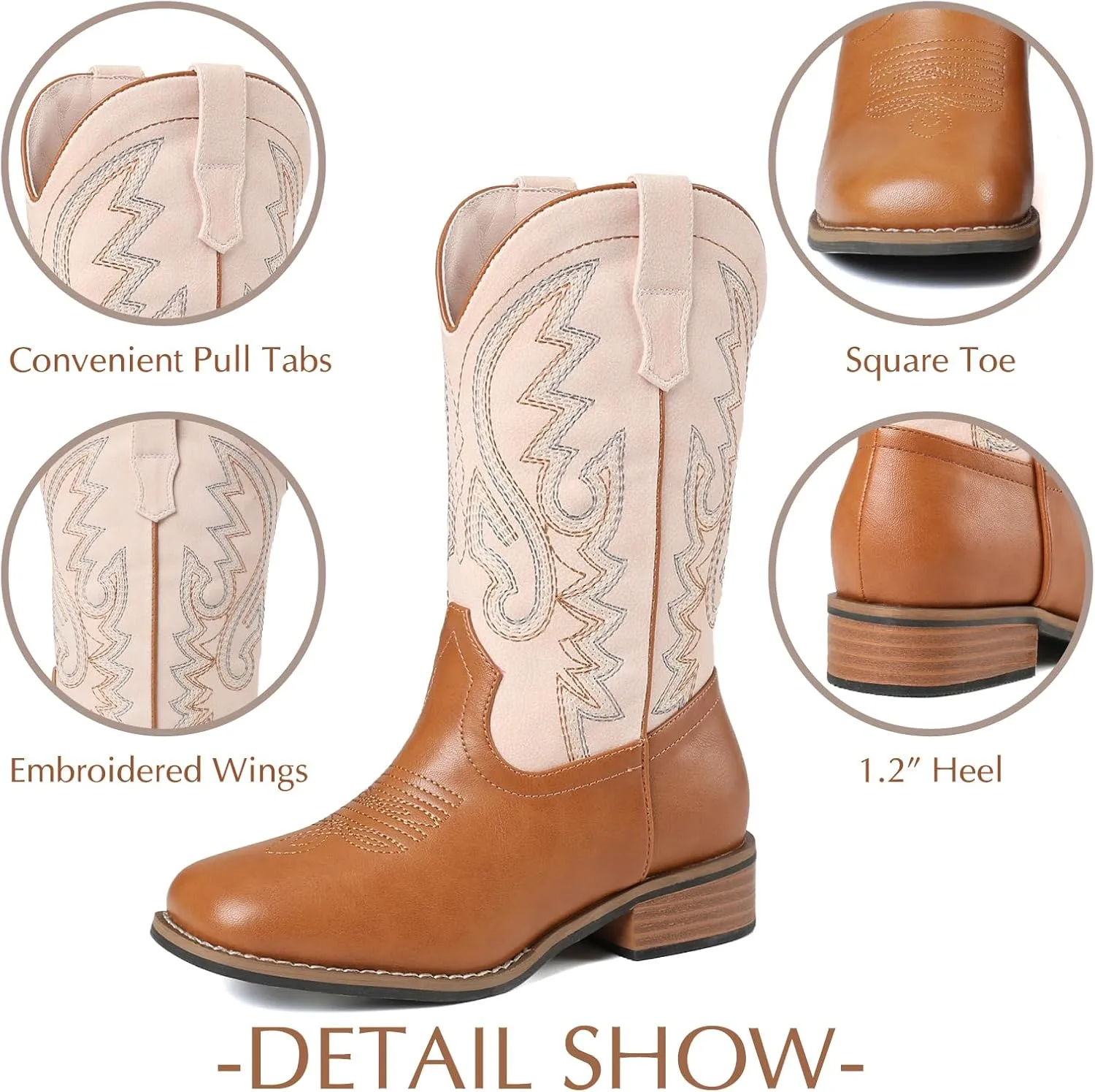 Cowboy Boots Square Toe Kids Boots Embroidered Western Boots Cowgirl Boots For Toddler/Little Kid/Big Kid