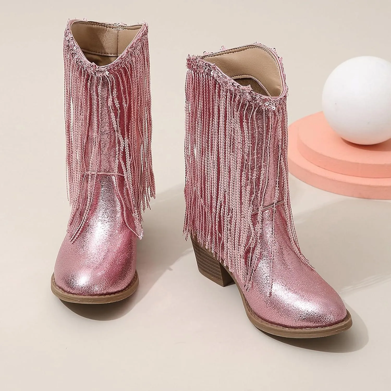 Cowboy Tassel Boots With Side Zipper For Kids Baby Toddler Girls 𝐖aterproof 𝗠occasins Flat Shoes Outdoor Slip On Shoes