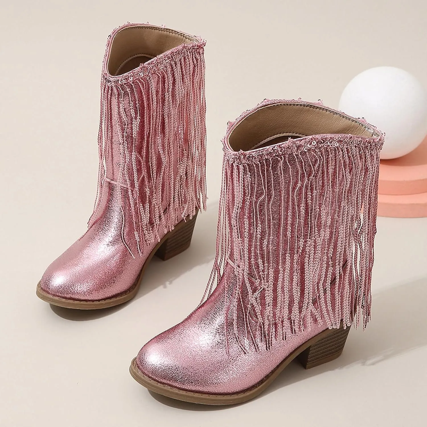 Cowboy Tassel Boots With Side Zipper For Kids Baby Toddler Girls 𝐖aterproof 𝗠occasins Flat Shoes Outdoor Slip On Shoes