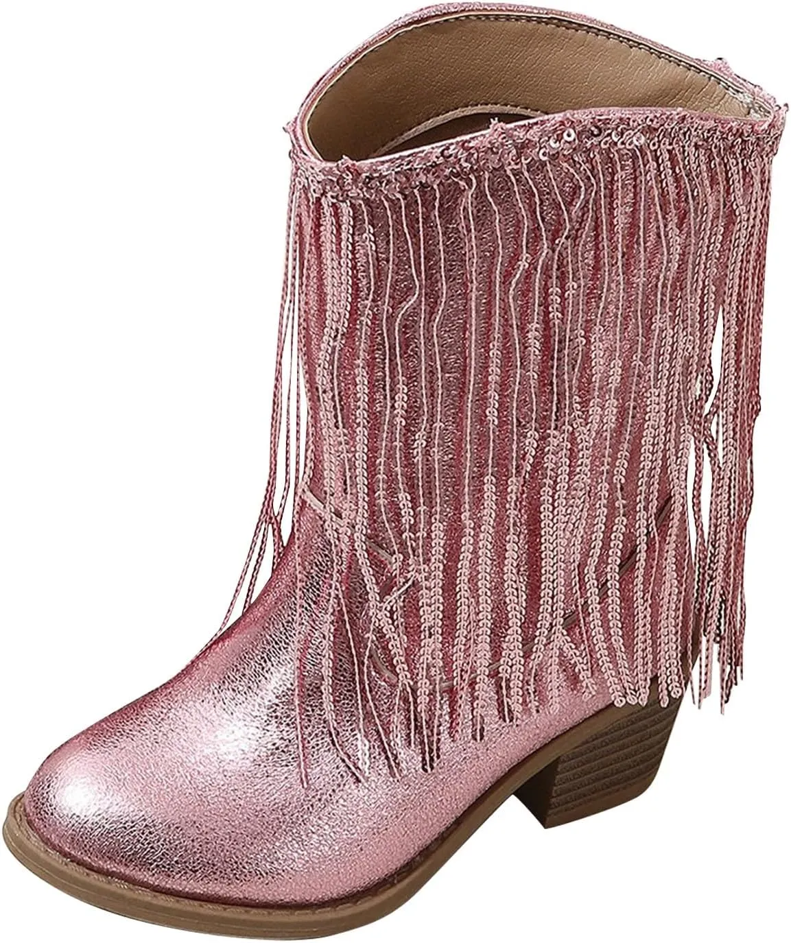 Cowboy Tassel Boots With Side Zipper For Kids Baby Toddler Girls 𝐖aterproof 𝗠occasins Flat Shoes Outdoor Slip On Shoes