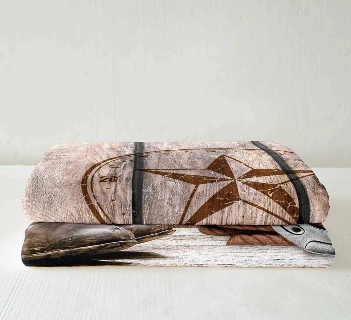 Cowboy Throw Blanket Throw 50"X60" Western Texas Star Horseshoe Fleece Bed Blanket For Adult Men Boys Rustic Farmhouse Sherpa Blanket Cowboy Boots Hat Fuzzy Blanket Brown Wild West Style Room Decor
