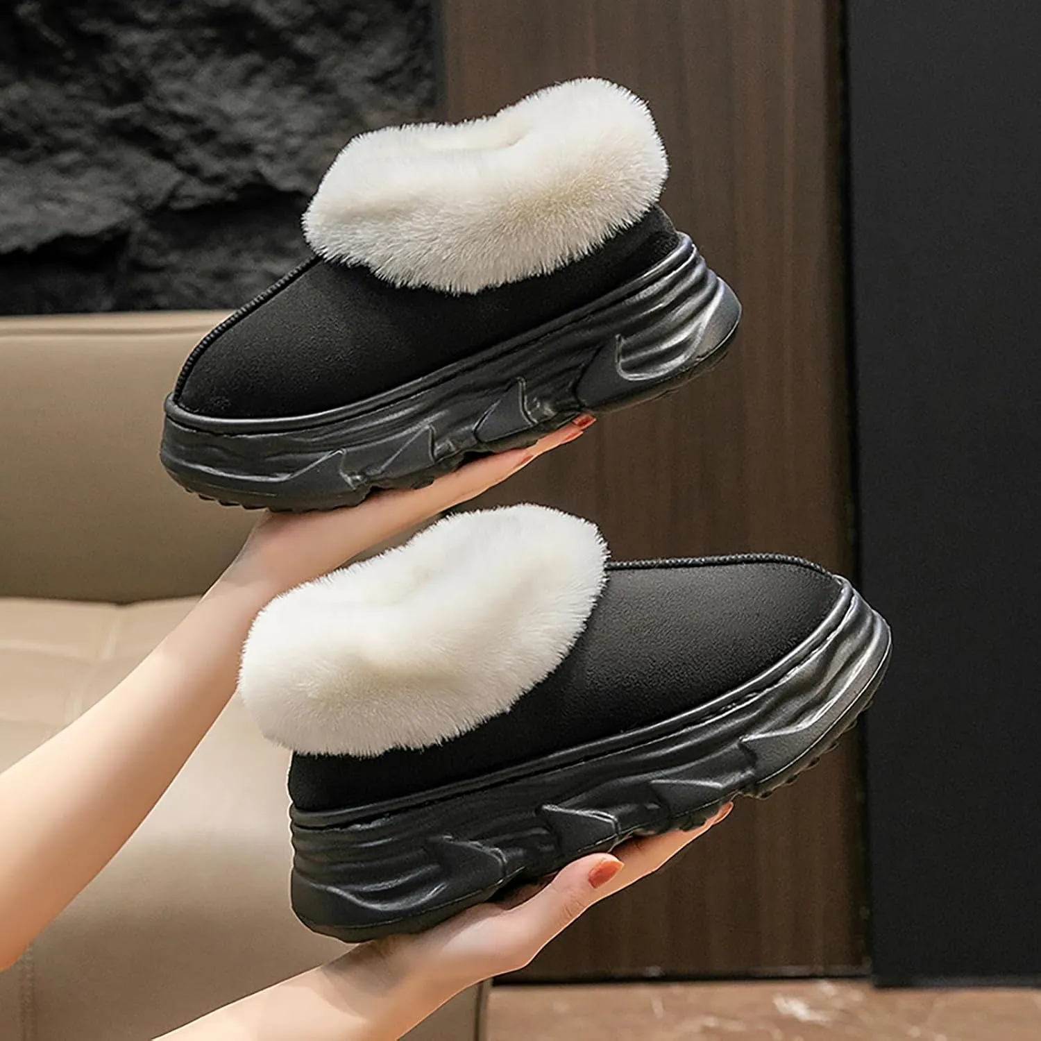 Crazy Lady Womens Winter Slippers Platform Fuzzy Outdoor Indoor Shoes Mini Boots